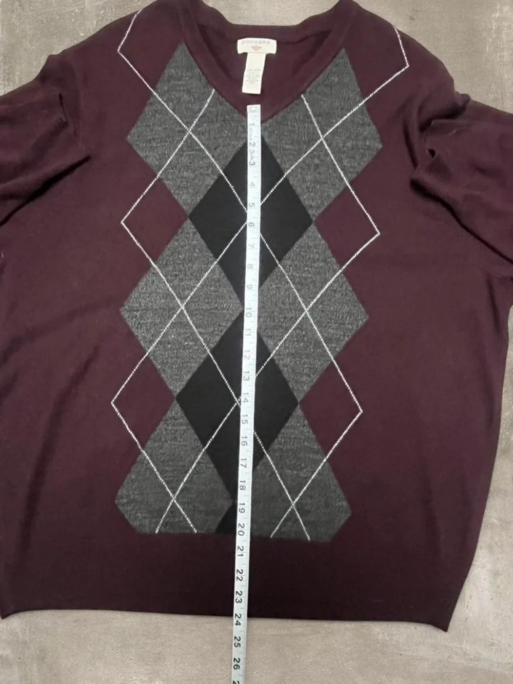 Dockers Burgundy Argyle V-Neck Sweater XXL - Picture 5 of 6